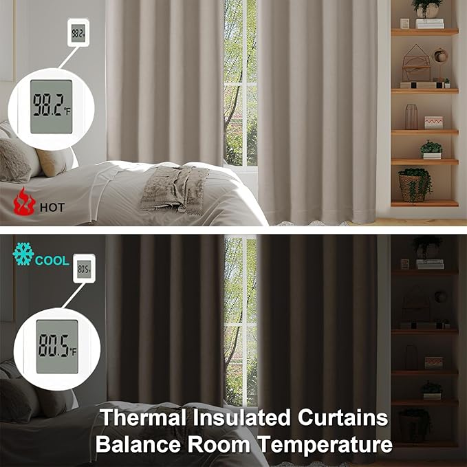 Simplebrand Ava Stone Short 36 Inches Blackout Curtain 2 Panels Set, Half Window Rod Pocket Privacy Curtain Tiers for Kitchen, Curtains Blackout for Bathroom Shades, W40 x L36 Inch, Stone