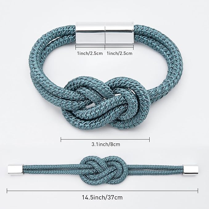NICEEC 2 Pack Mini Magnetic Curtain Tiebacks Nordic Simple Style Drape Tie Backs Elegant Hand Weave Rope Knot Decorative Curtain Holdbacks for Home & Office Thin Window Drapery (Teal)