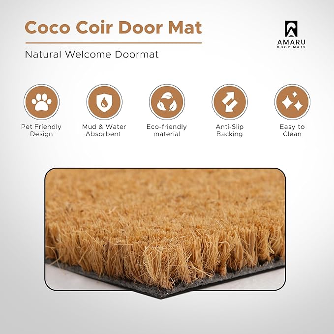 Black Cat - 17"x29" - Coir Door Mat with Heavy Duty Backing - Welcome Mats for Entryway, Porch - Anti-Slip PVC & Coconut Fiber Surface - Natural Home Accessories, Minimalist Original Design