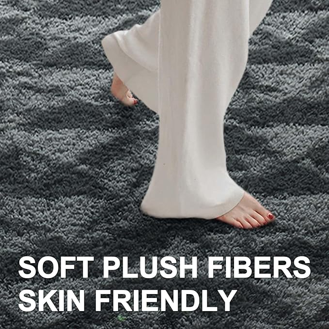 6x9 Ft Large Shag Rugs for Bedroom Living Room for Men Boys, Tie Dyed Ultra Soft Fluffy Furry Area Rug for Indoor Floor, Aesthetic Carpet for Home Decor (Black Grey)