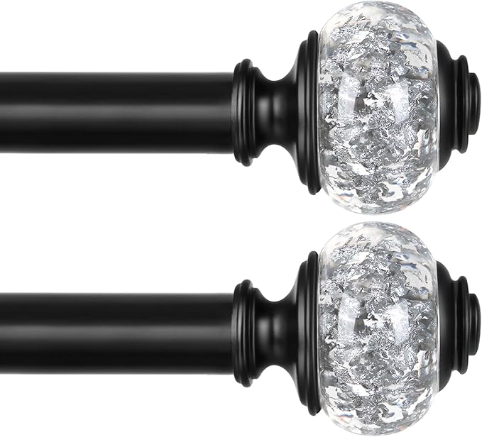 USFOOK 2 Pack Curtain Rod 32 to 58 Inches (2.6-4.8ft), USFOOK 7/8 Inch Telescoping Splicing Curtain Rods for Windows 20 to 54 Inch, Black Decorative Drapery Rods for Home with Translucent Finials