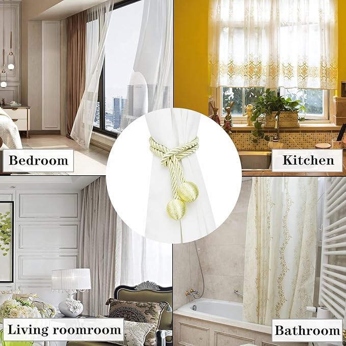 Curtain Tiebacks Outdoor Elegant Decorative Tie Backs Modern Rope Tiebacks for Drapes Window Curtain Holdbacks for Draperies (Cream, 4)