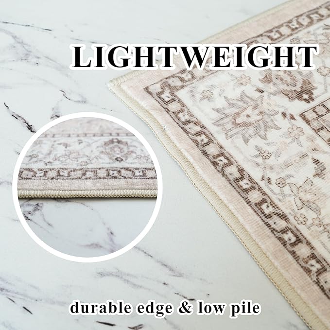 Hallway Washable Runner Rug - 3x16 Kitchen Rugs Entryway Rug Runner Vintage Soft Floor Mat Non Slip Indoor Farmhouse Carpet for Bathroom Living Room Bedroom (3 X 16, Beige)
