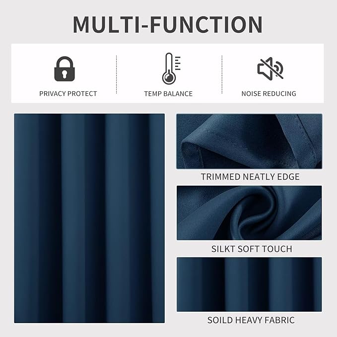Joydeco Navy Blue Custom Solid Single Blackout Curtain for Bedroom and Living Room, Grommet Thermal Insulated Room Darkening Curtain 1 Panel (Custom Size,Navy Blue)