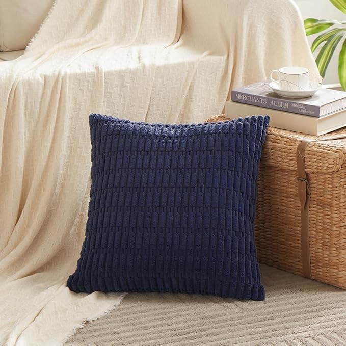 Fancy Homi 4 Packs Navy Blue Decorative Throw Pillow Covers 26x26 Inch for Living Room Couch Bed Sofa, Rustic Modern Farmhouse Boho Home Decor, Soft Plush Corduroy Cute Square Cushion Case 66x66 cm