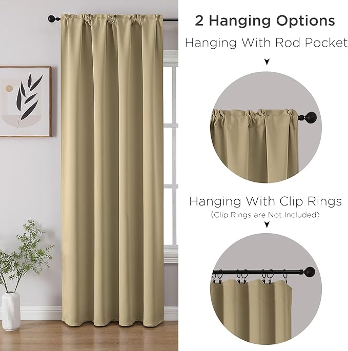CUCRAF Beige Blackout Curtains 45 inch Length 2 Panels Set, Rod Pocket Room Darkening Drapes for Bedroom Living Room, Insulated Thermal Light Blocking Window Curtain (W52 x L45 Inch)
