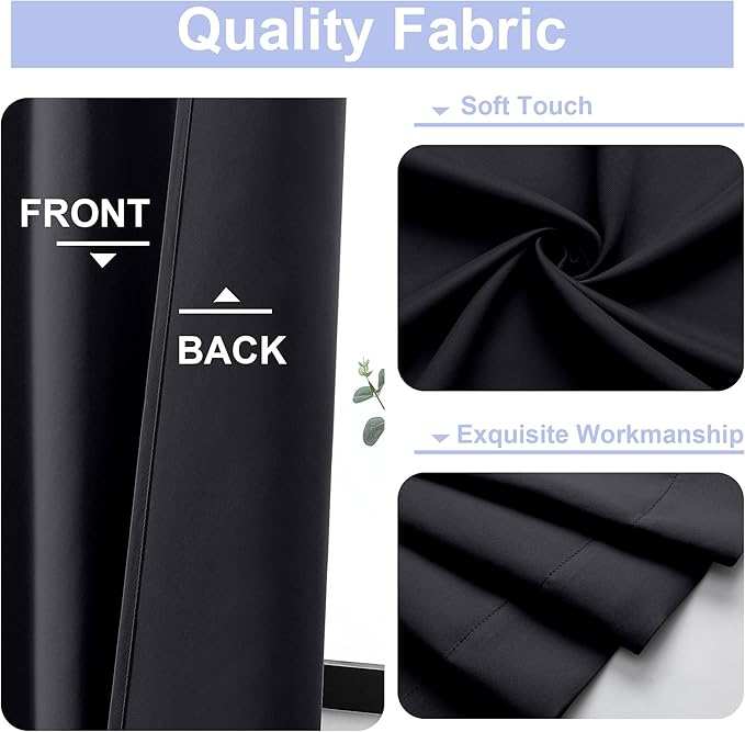 Simplebrand Ava Halloween Black Blackout Curtains for Bedroom 84 Inch Length 2 Panels Set, Solid Thermal Insulated Privacy Living Room Window Treatment Curtains Blackout Drapes, W40 x L84 Inch, Black