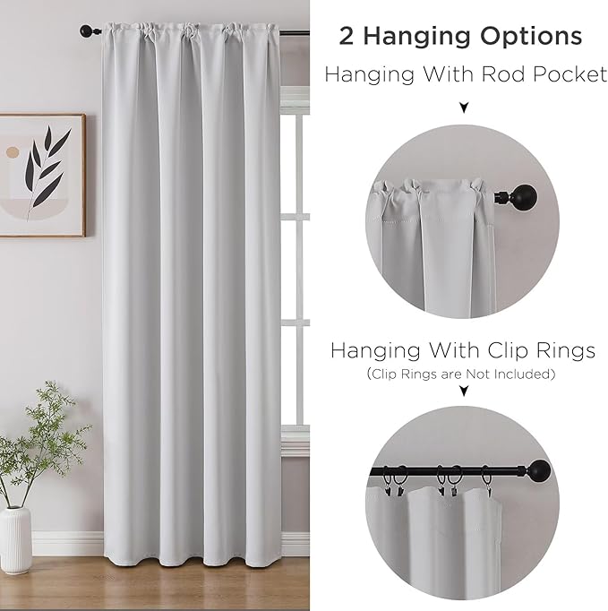 CUCRAF Grayish White Blackout Curtains 108 inch Length 2 Panels Set, Rod Pocket Room Darkening Drapes for Bedroom Living Room, Insulated Thermal Light Blocking Window Curtain (W52 x L108 Inch)