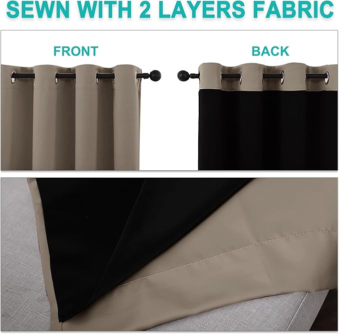 NICETOWN Taupe Full Shade Curtain Panels, Pair of Energy Smart & Noise Blocking Out Blackout Drapes for Dining Room Window, Thermal Insulated Guest Room Lined Window Dressing(Taupe, 55 x 86 inch)