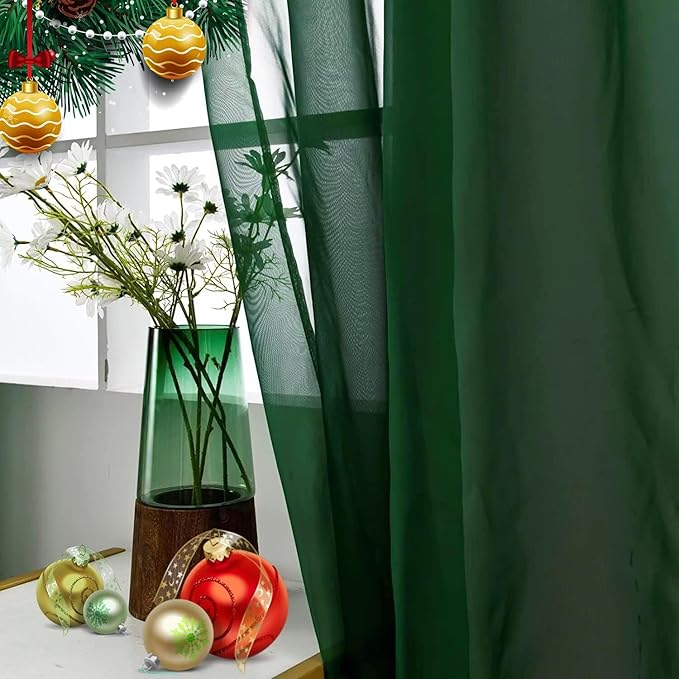 SpaceDresser Sheer Voile Window Treatment Rod Pocket Curtain Panels for Kitchen Bedroom Living Room Drapes Sunlight Filtering Privacy Semi Home Decor Assorted Colors Sizes (Foliage Green, 52 W x 96 L)