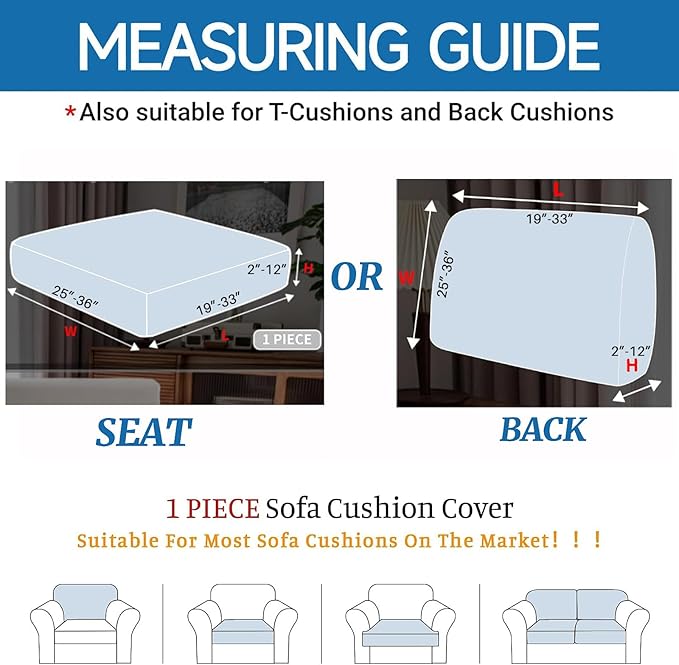 XINEAGE Large Couch Cushion Covers Seat Cushion Cover Thick Stretch Sofa Slipcovers 1 Piece Individual Couch Covers with Elastic Bottom(Single XL Seat Cushion/Backrest,Light Grey)