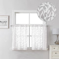 Lecloud Leia 2 PCS White Valance Sheer Curtains Tiers 24 Inch Long, Clip Jacquard Voile Kitchen Curtain for Small Window, Soft Leaves Basement Livng Room Bedroom Drapes Dual Rod Pockets, 38x24 Inch