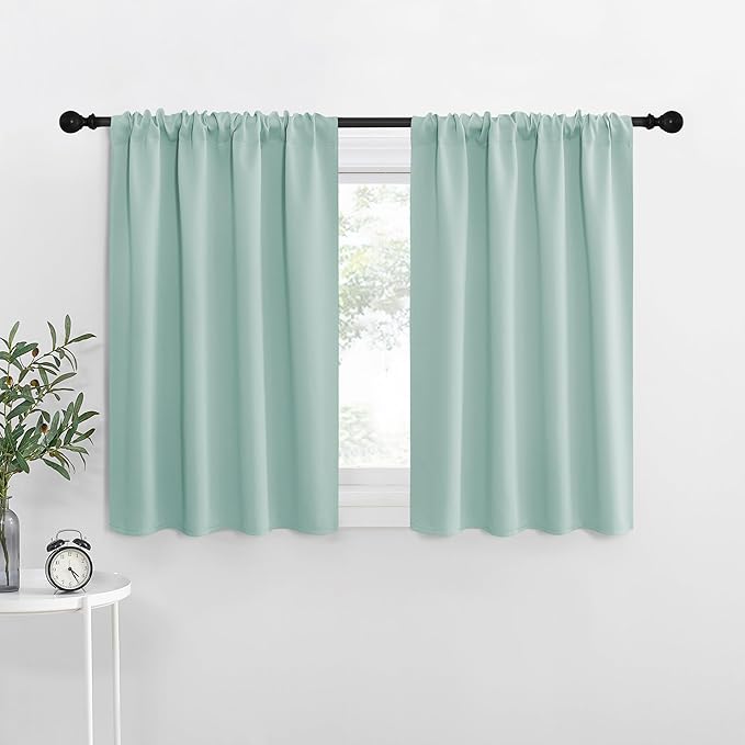 NICETOWN Blackout Curtains for Living Curtains, Aqua Blue, 2 Panels, 29 by 30, Room Darkening Window Curtain Panels, Easy-Care Solid Thermal Insulated Draperies/Drapes for Daughter Room