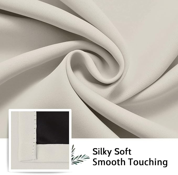 SimpleHome 100% Blackout Curtains for Bedroom,Thermal Insulated Cream Grommet Window Drapes Room Darkening Curtains for Living Room with Black Back,42 x 72 Inch,2 Panels
