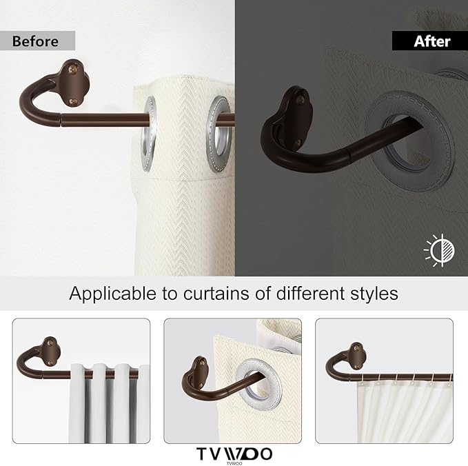 TVWOO Bronze Wrap Around Curtain Rods 2 Pack:Small Blackout Adjustable Window Curtain Rod for Bedroom Kitchen Apartment Renter Friendly,Room Darkening Curved Drapery Rods Easy Install,Brown 48-90 Inch