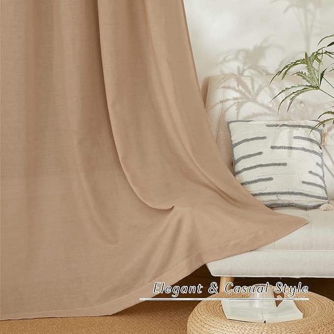 NICETOWN Camel Linen Kitchen Window Curtains Over Sink, Grommet Thick Linen Camel Short Window Treatments Privacy Assured with Light Filtering for Bedroom/Bathroom, W34 x L36, 2 Panels
