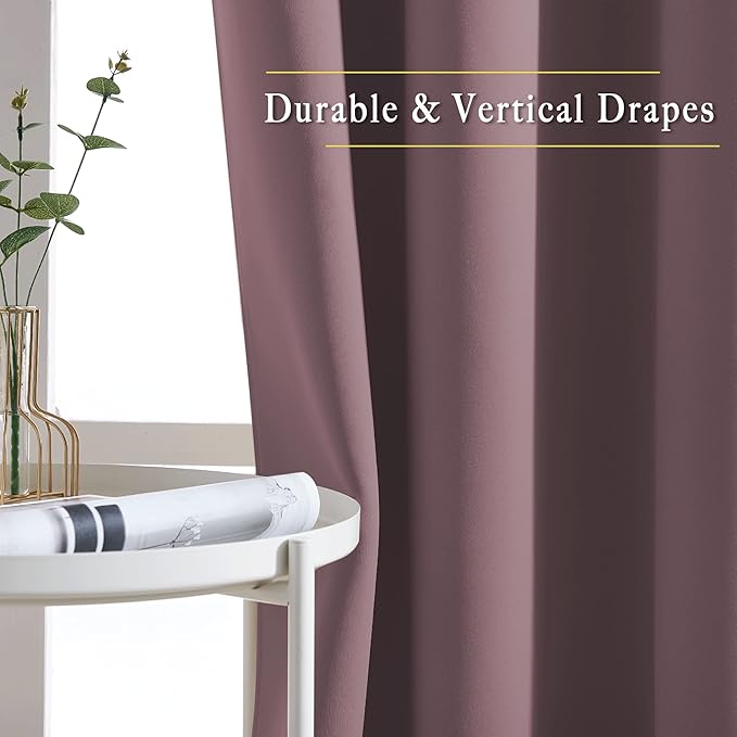NICETOWN Blackout Dry Rose Curtains for Living Room - Solid Thermal Insulated Sound Reducing Grommet Room Darkening Curtains & Drapes for Bedroom (2 Panels, W66 x L84)