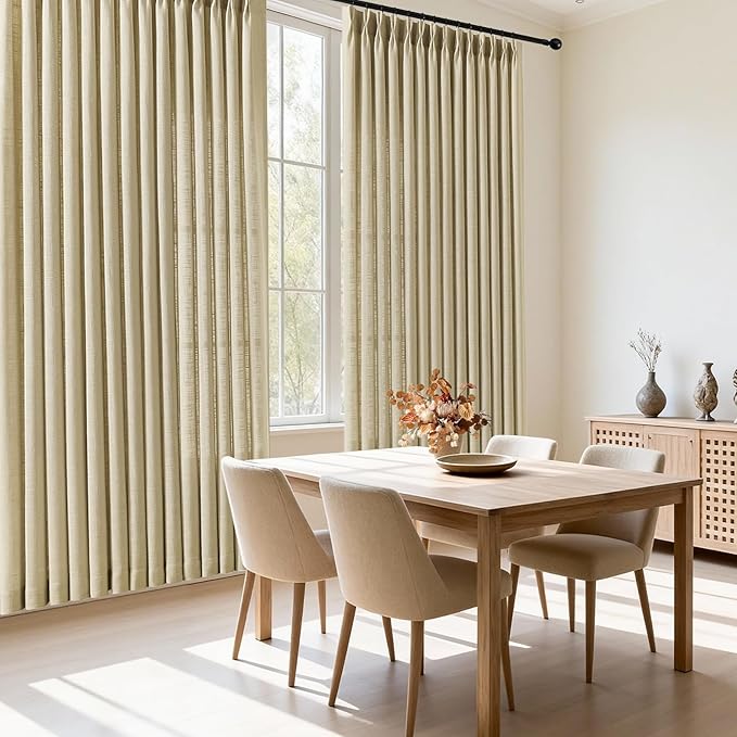 IVAPUPU 60 Inch Extra Width Pinch Pleat Curtains for Living Room, Linen Sheer Pleated Curtain Light Filtering Privacy Back Tab Drapes with Hooks Rings for Sliding Door, 1 Panel, W60xL102, Grey Beige