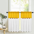 FRAMICS Farmhosue Kitchen Curtains 36 Inch Length, Rustic Cotton Linen Tier Curtains, Boho Button Short Curtain for Windows, Rod Pocket Small Window Curtain, Yellow and White, 26x36