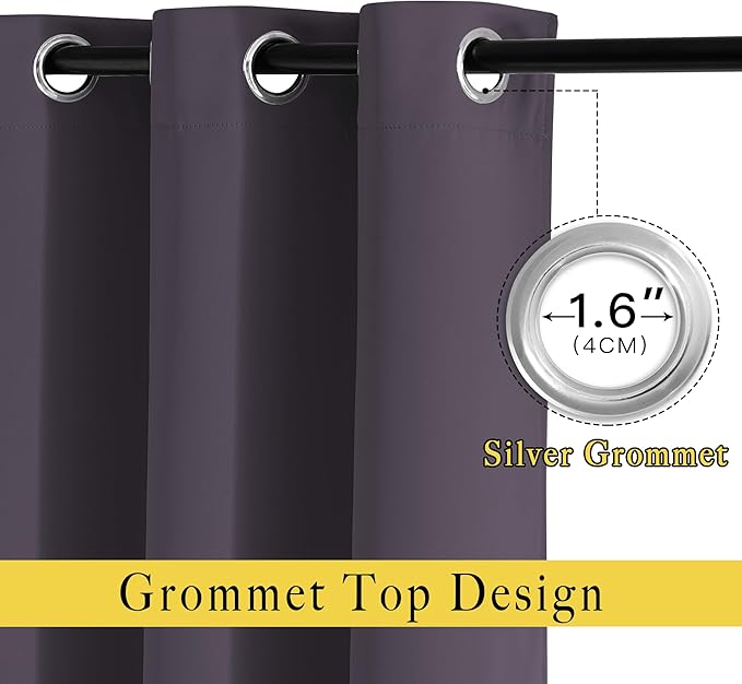 NICETOWN Greyish Purple Curtains 96 inches Long, Grommet Thermal Insulated Blackout Curtains Privacy Window Treatments for Boys Room/Living Room, W46 x L96, 2 Panels