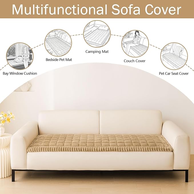 hyha Couch Covers for Dogs Washable, Non Slip Plush Dog Sofa Protectors, Fuzzy Pet Couch Covers for 3 Cushion Sofa Pet Friendly (Camel, 27.6" x 88")