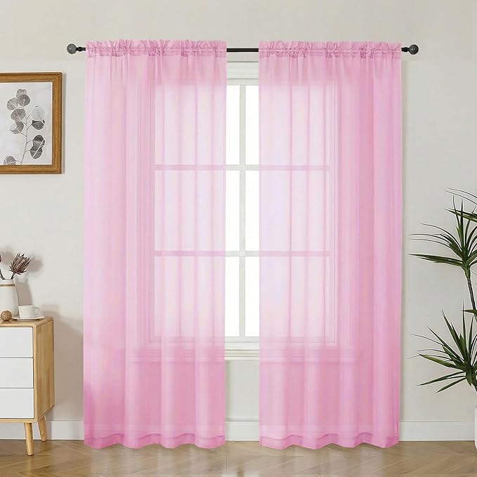 Gwine Sheer Curtains 72 Inch Length - Light Filtering Rod Pocket Window Curtain Panels for Bedroom, Elegant Soft Voile Living Room Sheer Drapes, Each 42Wx72L, 2 Panels, Pink