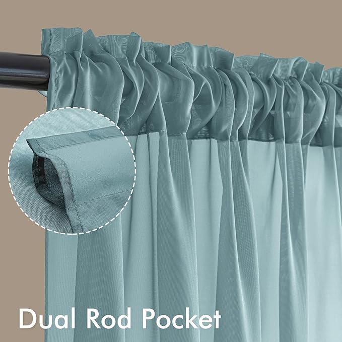 MIULEE Dusty Blue Sheer Curtains 63 Inches Long, 4 Panels Set, Light Filtering Rod Pocket Voile Drapes for Living Room and Bedroom, Airy Soft Fabric Window Treatments, 42 x 63 Inches