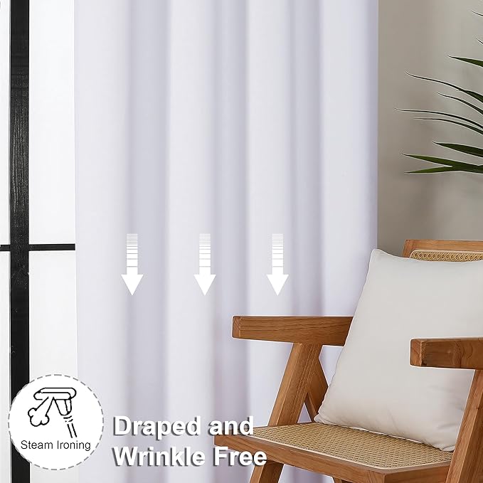 Simplebrand Ava Pure White Curtains for Bedroom 72 Inch Length 2 Panels Set, Light Filtering Window Treatment, Light Filtering Curtain Drapes, Soft Casual Rod Pocket Privacy Curtains, W40 x L72 Inch