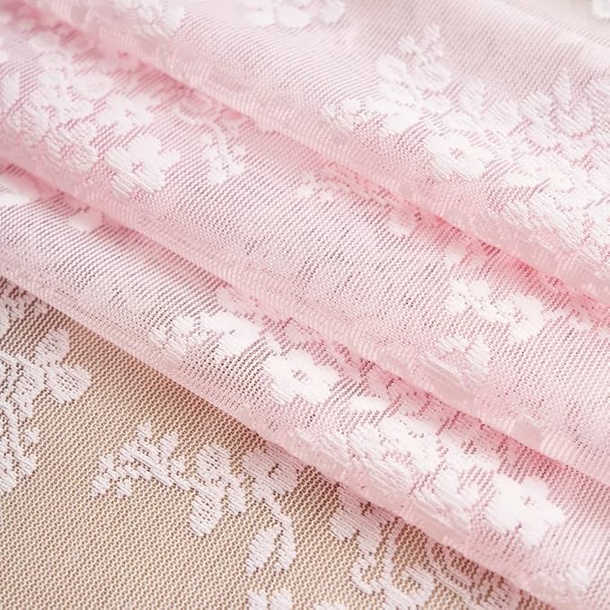 YJ YANJUN Vintage Lace Curtains 84 Inches Long- Pretty Pastel Floral Pink Sheer Curtain Panels for Living Room Girl Bedroom,Light Filtering, Cute Princess Girls Room Drapes 2 Panels 52W x 84L