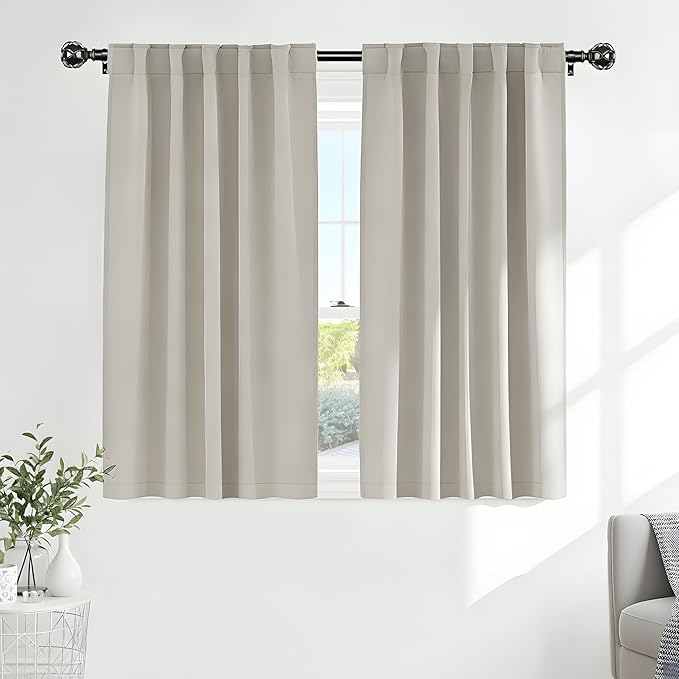 PONY DANCE Blackout Curtains Thermal Insulated Window Treatment Panels Room Darkening Blackout Drapes for Living Room Back Tab/Rod Pocket Bedroom Draperies, 52x45 Inch, Cream, 2 Panels