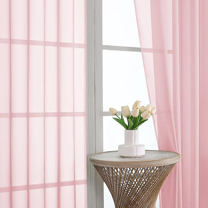 OVZME Blush Pink Sheer Curtains 84 Inches Long 2 Panels Set, Light Filtering Sheer Curtains for Living Room Bedroom 59 Inch Extra Wide, Modern Voile Filmy Rod Pocket Window Drapes, 59Wx84L Inches