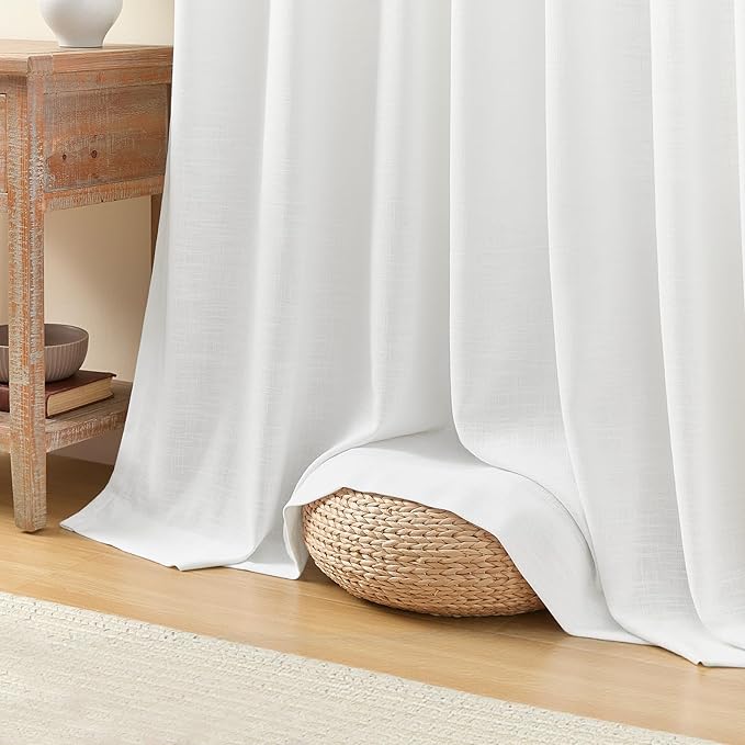 IVAPUPU 90 Inch Linen Curtains for Living Room, Pinch Pleated Curtain Linen Blend Light Filtering Memory Trained Semi Sheer Drapes with Hooks Rings for Bedroom Dining Room, 40x90, Snow White, 2 Panel