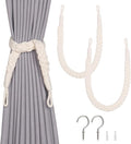 NICEEC 2 Pack Natural Cotton Rope Curtain Tiebacks Elegant Boho Style Decorative Drape Tie Backs Soft Hand-Woven Rope Curtain Holdbacks with Metal Hook for Home & Office Drapery (Cream)