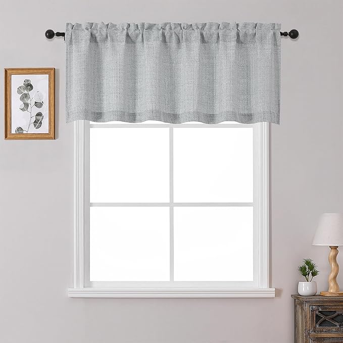 OWENIE Grey Valances for Windows 1 Pcs 20 Inch Length, Light Filtering Textured Short Small Valance Curtains for Bathroom Basement Living Room Bedroom, Half Window Curtains Over Sink, 60" W by 20" L