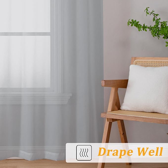Gwine Light Grey Sheer Curtain Tiers 24 Inch Length, Light Filtering Voile Short Curtain for Living Room Bedroom, Rod Pocket Cafe Curtains for Small Windows 42x24 Inch, 2PCS