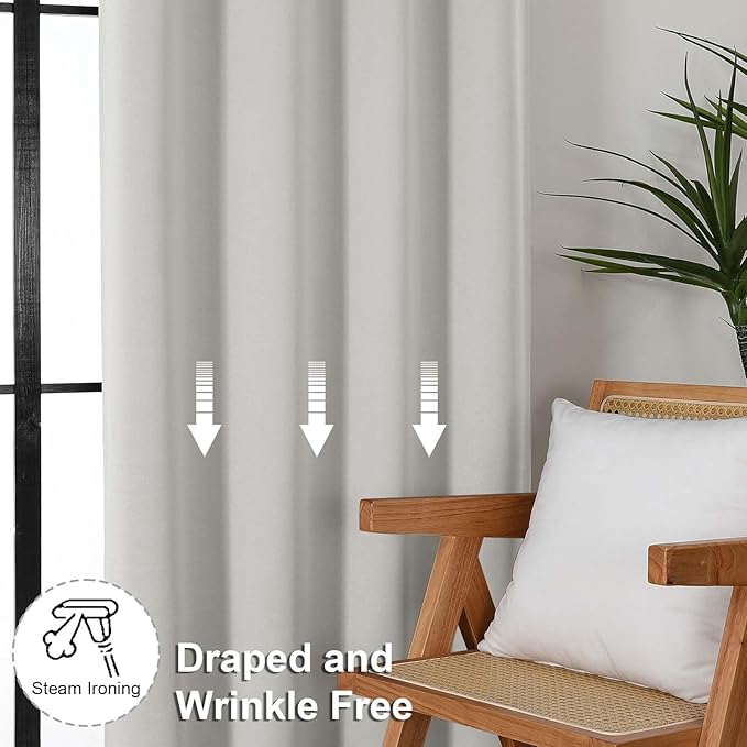 Simplebrand Ava Natural Blackout Curtains for Bedroom 84 Inch Length 2 Panels Set, Solid Thermal Insulated Privacy Living Room Window Treatment Curtains Blackout Drapes, W40 x L84 Inch, Natural