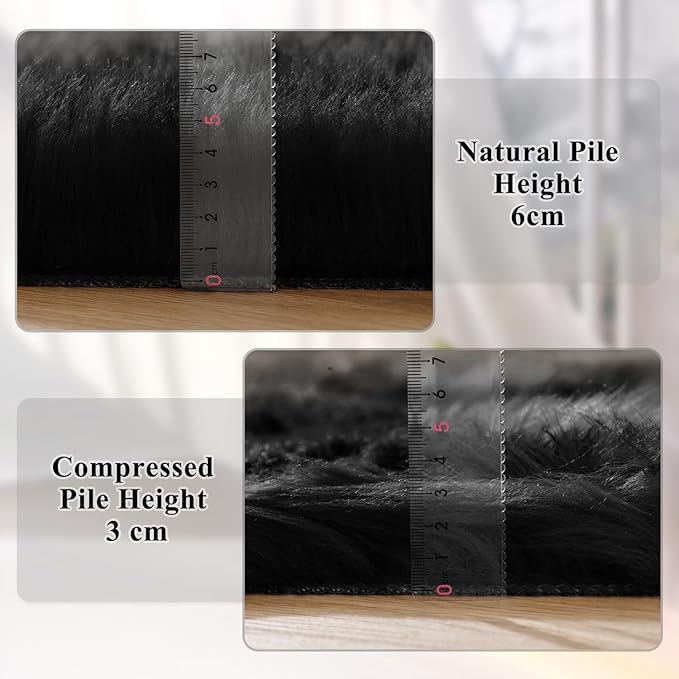 ORINOVA Black Shag Faux Fur 4x6 Area Rugs for Bedroom Washable Fuzzy Sheepskin Fur Rug for Living Room Nursery Rug