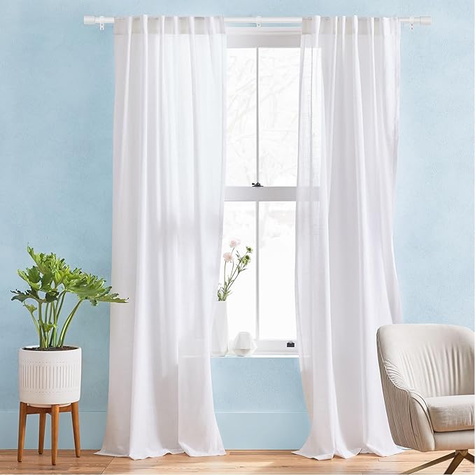 IFELS Heavy Duty Curtain Rods for Windows 28 to 48 Inch, 1 Inch White Curtain Rods for Outdoor, Farmhouse, Bedroom, Kitchen, Living Room, Adjustable Easy Install Curtains Rod (A2,White,30"-60")