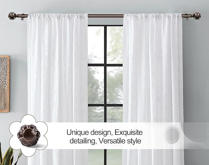 KAMANINA Single Curtain Rod 32 to 58 Inch(2.6-4.8Ft), 7/8 Inch Antique Bronze Adjustable Drapery Rod for Windows, Decorative Netted Texture End