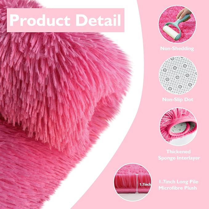 yulidayang Fluffy Round Area Rugs for Living Room,Hot Pink 6'X6'Shag Circle Area Rugs for Bedroom,Non Slip Fuzzy Plush Rug for Kids Room Boys Girls Room and Dorm