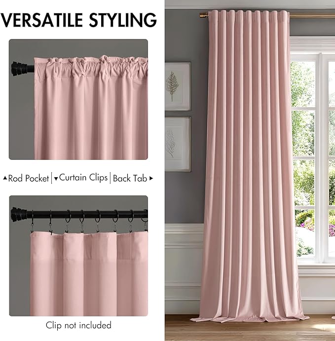 MIULEE Baby Pink Velvet Curtains 96 inches - Luxury Blackout Curtains for Bedroom Living Room Thermal Insulated Super Soft Window Drapes Rod Pocket & Back Tab, W52 x L96 inches, 2 Panels