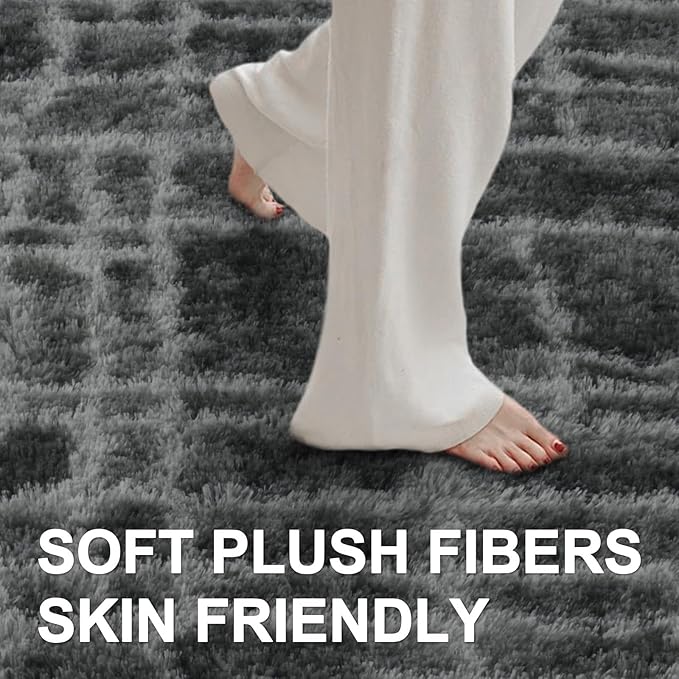 Shag Rugs for Bedroom Living Room, Tie-Dyed Ultra Soft Fluffy Furry Area Rugs for Indoor Floor, Aesthetic Carpet for Kids Home Decor,4x6 Ft Grey