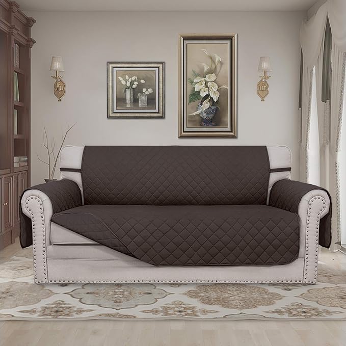 Easy-Going Sofa Slipcover Reversible Loveseat Sofa Cover Couch Cover for 2 Cushion Couch Furniture Protector with Elastic Straps for Pets Kids Dog Cat (Oversized Loveseat, Chocolate/Chocolate)