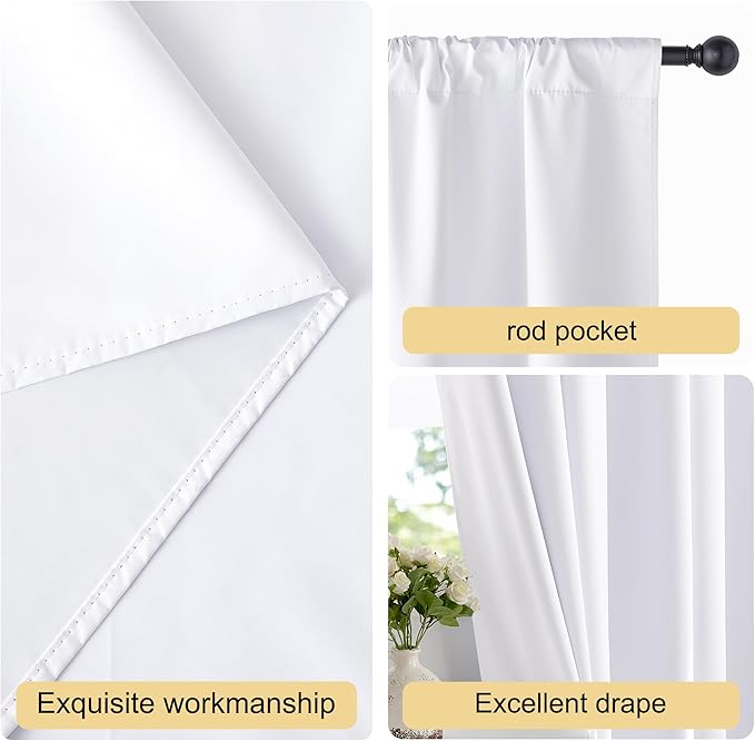 NICETOWN Bedroom 100% Blackout Curtains, 2 Panels, 34 by 40, Snow White, Window Treatment Rod Pocket Curtains/Drapes for Bedroom