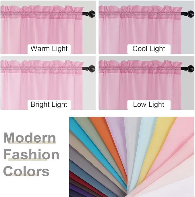 Pink Sheer Curtains 84 Inches Long 2 Panels, Soft Airy Light Filtering Curtains for Bedroom Living Room, Modern Rod Pocket Privacy Drapes Window Treatments, Pink, Total Wide 84 Inch