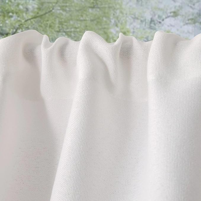 Faux Linen Valance for Windows Kitchen Living Room Valances Rod Pocket Farmhouse Country Rustic Bathroom Small Window Treatment (54x15 inch, White)
