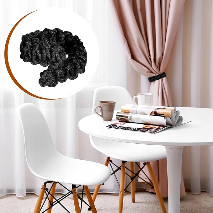 Ptwola 4 Pack Braided Curtain Tiebacks Boho Elegant Rustic Curtain Holdbacks Tie Backs Holders Set Simple Light Weight Drapes Decorative Accessories Handmade for Home Office Bedroom Window (4, Black)