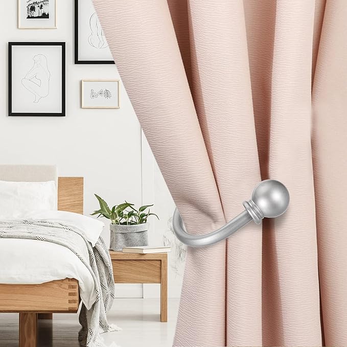 Sumnacon Set of 2 Decorative Curtain Holdbacks, Wall Mounted Aluminum Alloy Window Drapery Tiebacks for Bedroom, Livingroom Office Come with Screws, Silver
