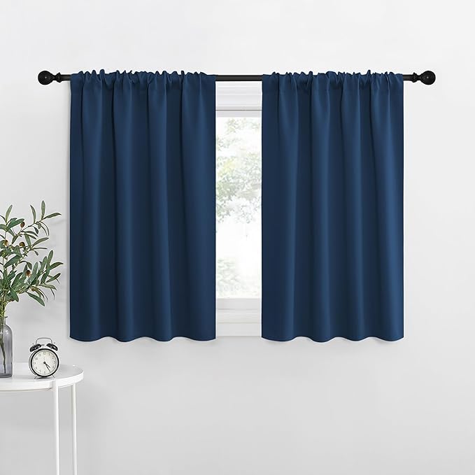 NICETOWN Kitchen Curtains, Moroccan Blue, 34" x 40", Set of 2, Short Blackout Curtains & Drapes, Thermal Insulated Rod Pocket Window Treatment Draperies for Nursery