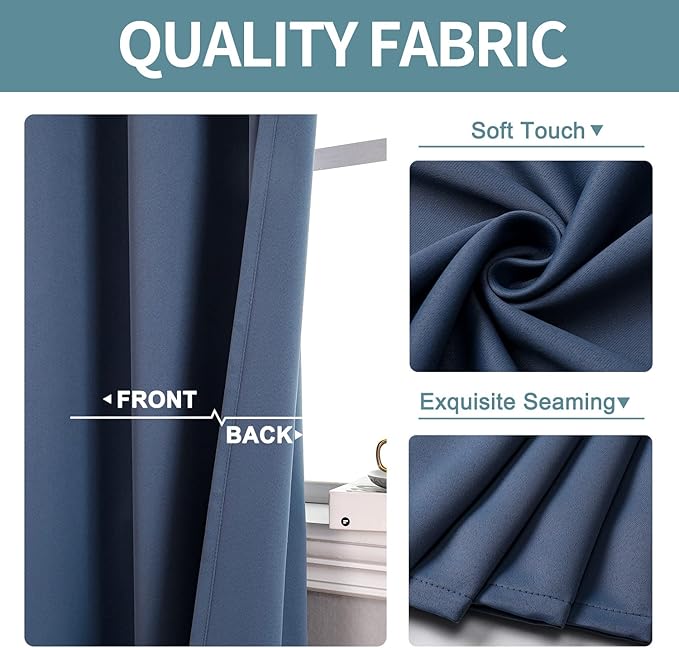 ChrisDowa Small Window Curtains for Kitchen and Bedroom - Grommet Short Thermal Insulated Room Darkening Curtains (2 Panels, Stone Blue, 42 x 36 Inch)